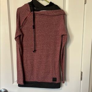 AMPERSAND AVE Red and Black Hooded Sweatshirt Relaxed Fit